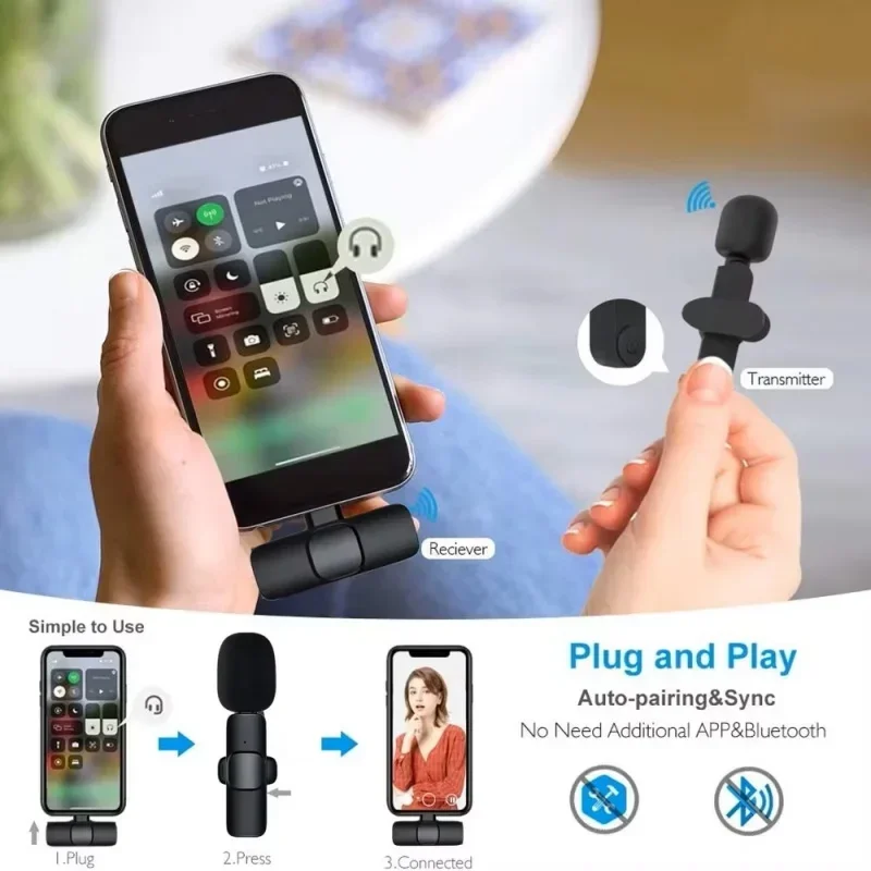 Lenovo Wireless Lavalier Microphone Portable Audio Video Recording Mini Mic For iPhone Android Live Broadcast Gaming Phone