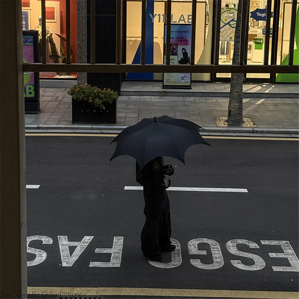 Gothic Style Cool Black Long-handled Umbrella for Paraguas Man Woman Sun and Rain Uv Umbrella