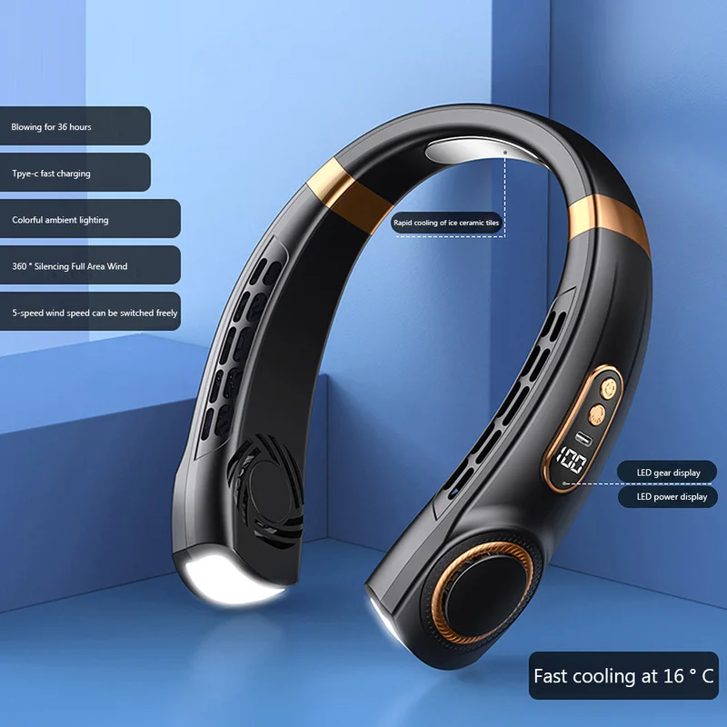 Portable Mini Hanging Neck Fan Digital Display Leafless Mute Electric Fan 4000mAh USB Rechargeable Neck Cooler Air Conditioner 4 Portable Mini Hanging Neck Fan Digital Display Leafless Mute Electric Fan 4000mAh USB Rechargeable Neck Cooler Air Conditioner 4
