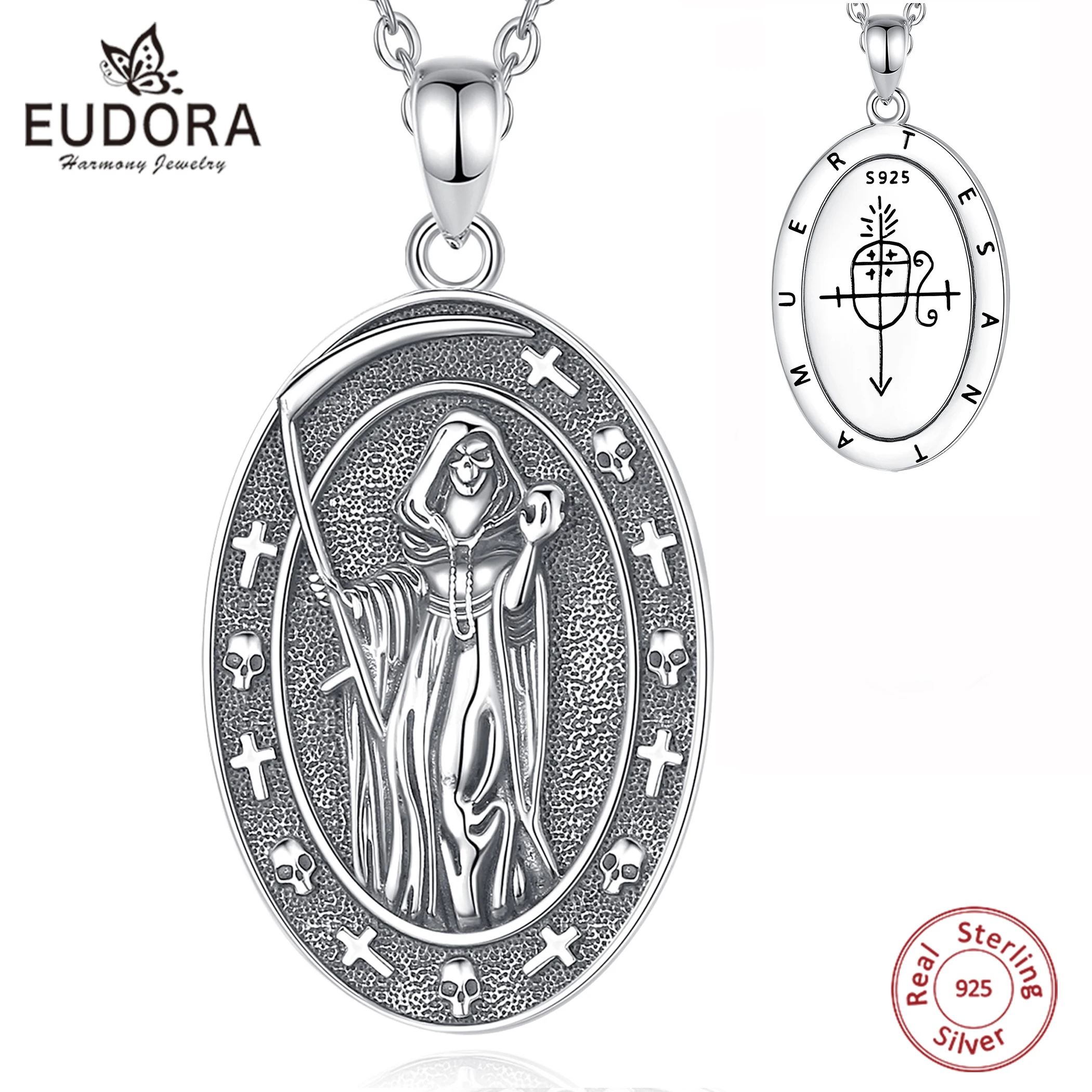925 Sterling Silver honey Death Scythe Necklace for Women Man Vintage Santa Muerte Mexican Pendant Personality Jewelry pendant necklace silver necklace silver pendant silver necklace charms