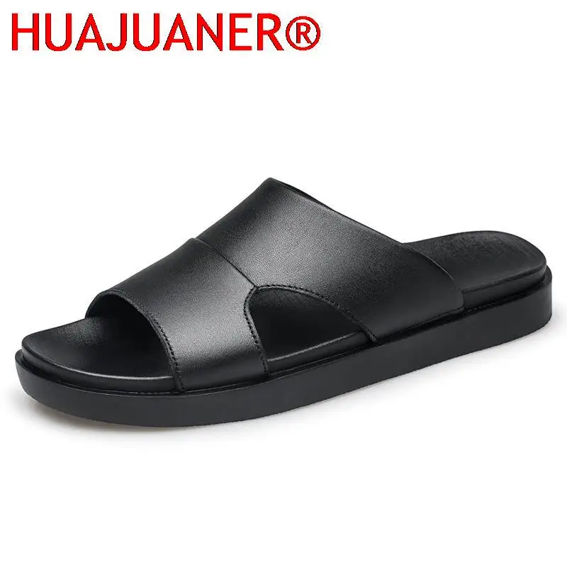 

Mans Slippers Genuine Leather Men's Summer Shoes Casual Beach Slipper Outdoor Male Home Flip Flops Soft Breathable Luxury Shoes