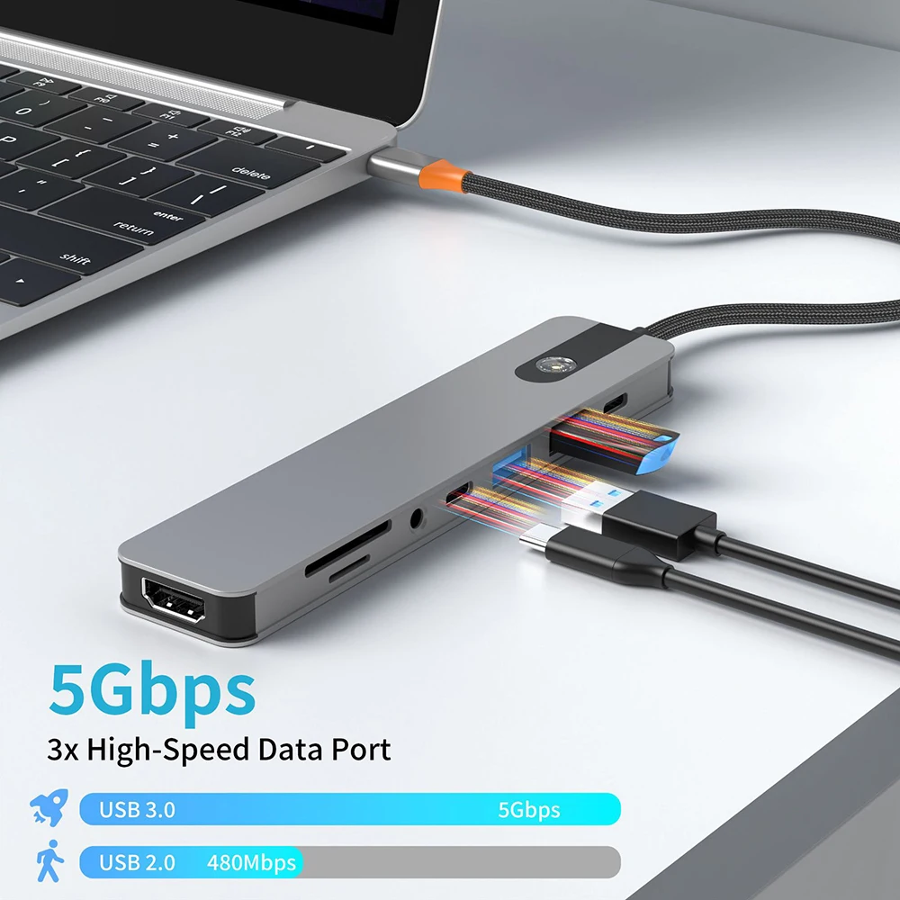 5/8 in 1 USB C to HDMI-Compatible 4K 60Hz Adapter Type C Splitter USB3.0/3.1 HUB Docking Station PD SD TF 3.5mm for Laptop iPad BEST SELLERS