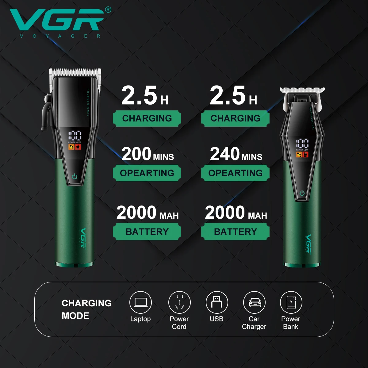 VGR ماكينة قص الشعر الحلاق لاسلكي آلة قص الشعر كهر...