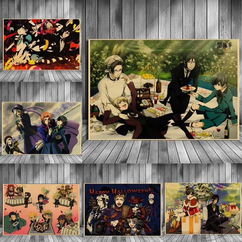 

Classic Black Butler Poster Painting Wall Art HD Print Japanese Anime Pictures Vintage Kraft Paper for Boys Bedroom Home Decor