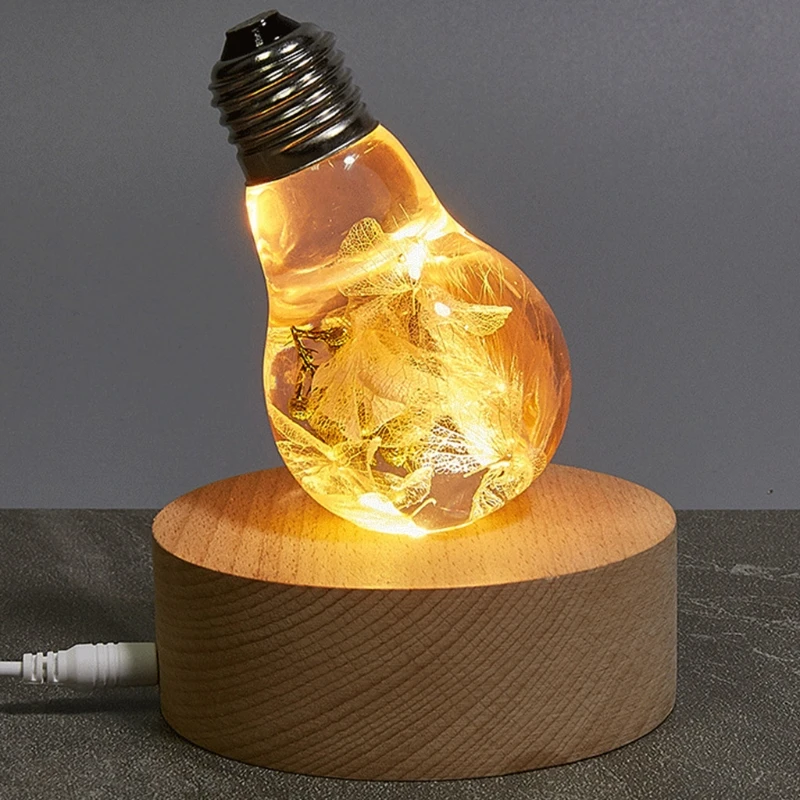 LED Night Light Wooden Round Base Holder Display Stand for Crystals Glass Ball Illumination Lighting Accessories Decor