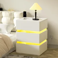 LED Nightstand Set of 2, Led Nightstand with Charging Station 3 Drawer Nightstand Smart Nightstand, Acrylic Nightstands Bedroom 1