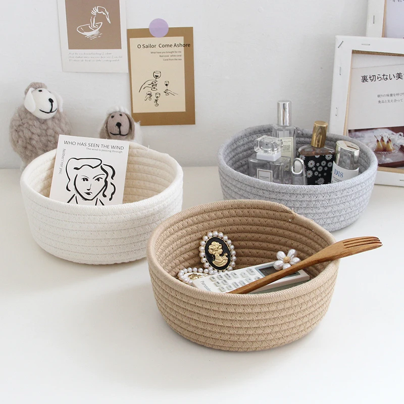 Hand Woven Storage Basket Kids Toys Desktop Organizer Sundries Storage
