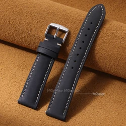 Vintage Genuine Leather Watch Band - Sport Brown Strap with Quick Release Bracelet - 22mm (Black)