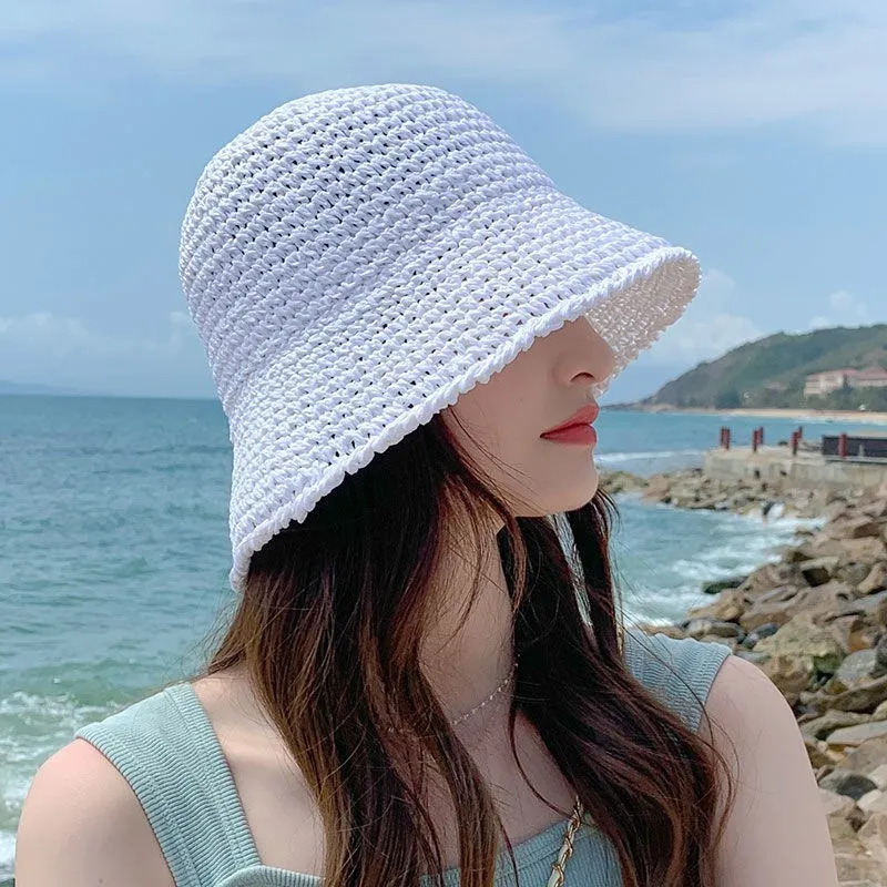 Handwoven Strawyarn Crochet Bucket Hats Spring Summer Soft Sun Hat Women  Beach Hats Plaid Bob Fisherman Cap Women Panama - Bucket Hats - AliExpress