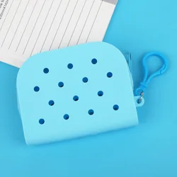 Trendy Pink Cartoon Silicone Wallet with DIY Hole Design - Versatile Storage for Accessories and Crafts (Blue)