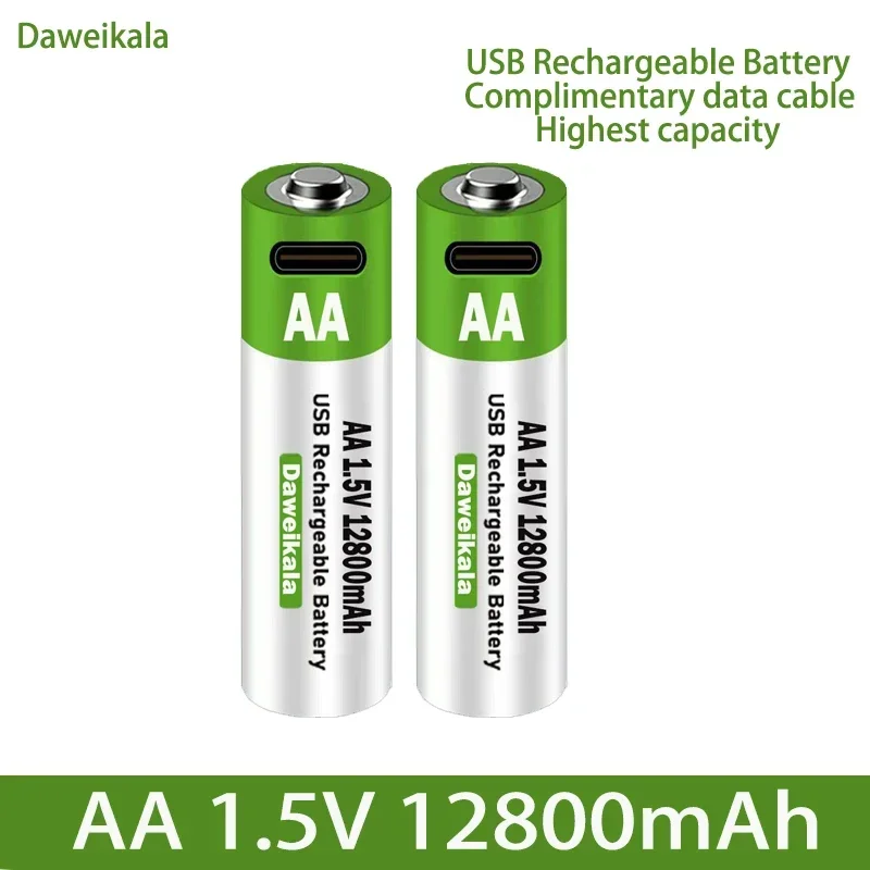 AA 1.5V Li-ion Battery 12800mAh USB Rechargeable Battery for Remote Control Mouse Electric Toy Type-C Cable rechargeable battery