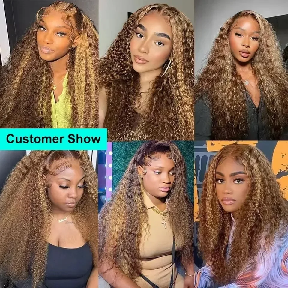 13x6 p427 Color Human Hair Highlight Ombre Deep Wave Lace Frontal Wig Curly Wig 13x4 HD Lace Front Wig Water Wave For Women 4