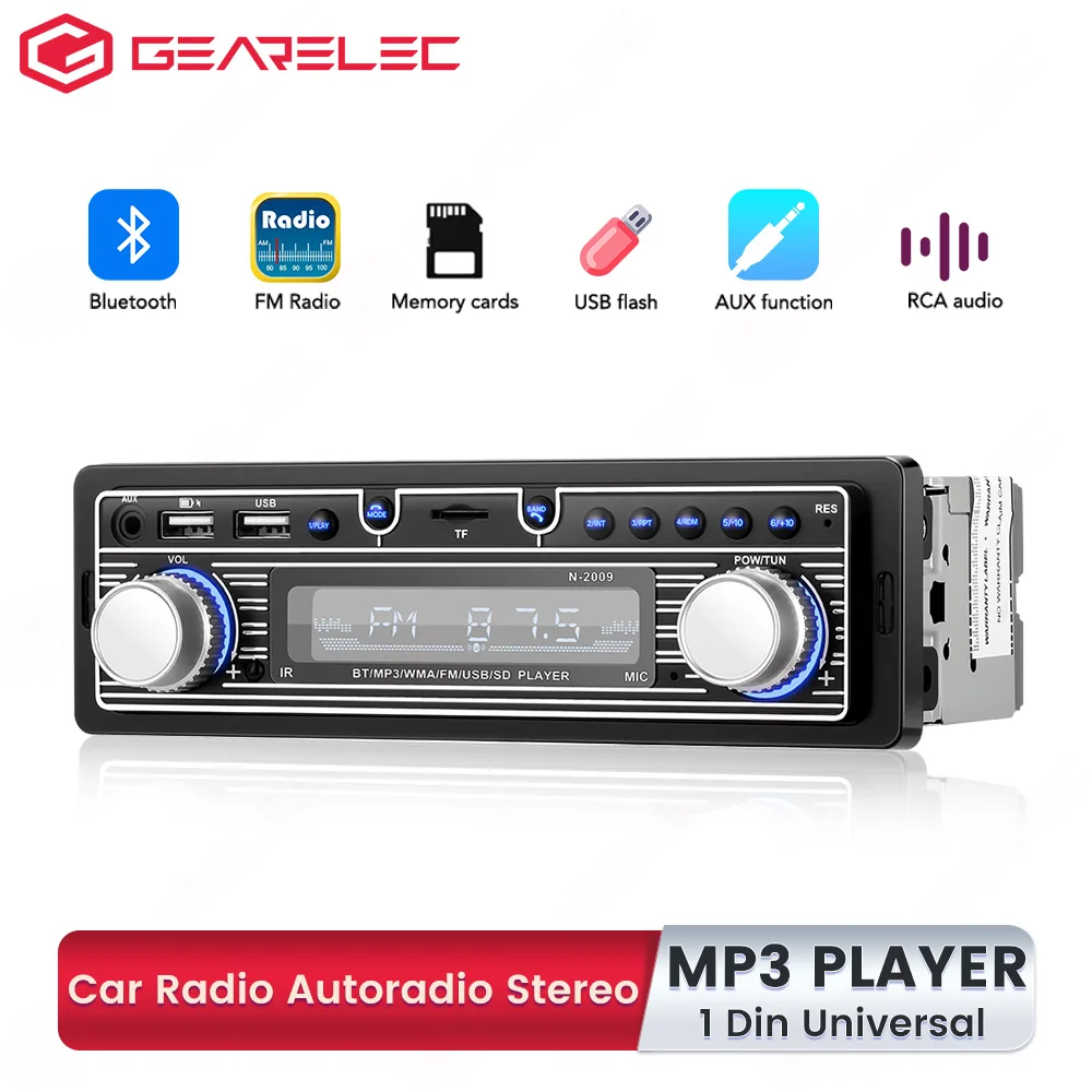 

Universal Car Radio 1 Din Bluetooth Autoradio Stereo 12V MP3 Multimedia Player FM Receiver FM/USB/BT with In Dash AUX Input