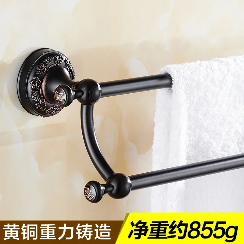 

Vidric Black Antique Brass Carved Wall-Mounted Bathroom Towel Holders Double Towel Bars Towel Racks Bathroom Accessories MT501