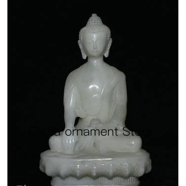 

8” Old Chinese White Jade Buddhism Shakyamuni Amitabha Buddha Jar Sculpture