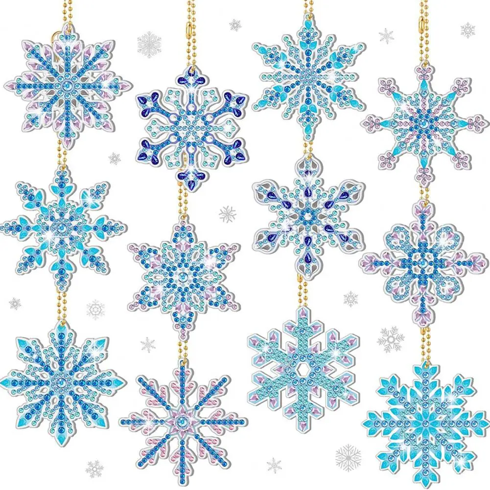 

1 Set Snowflake Pendants Diamond Painting 5D Key Chain Full Drill Making Art Keychain Pendant DIY Snowflake Rhinestone Keychains