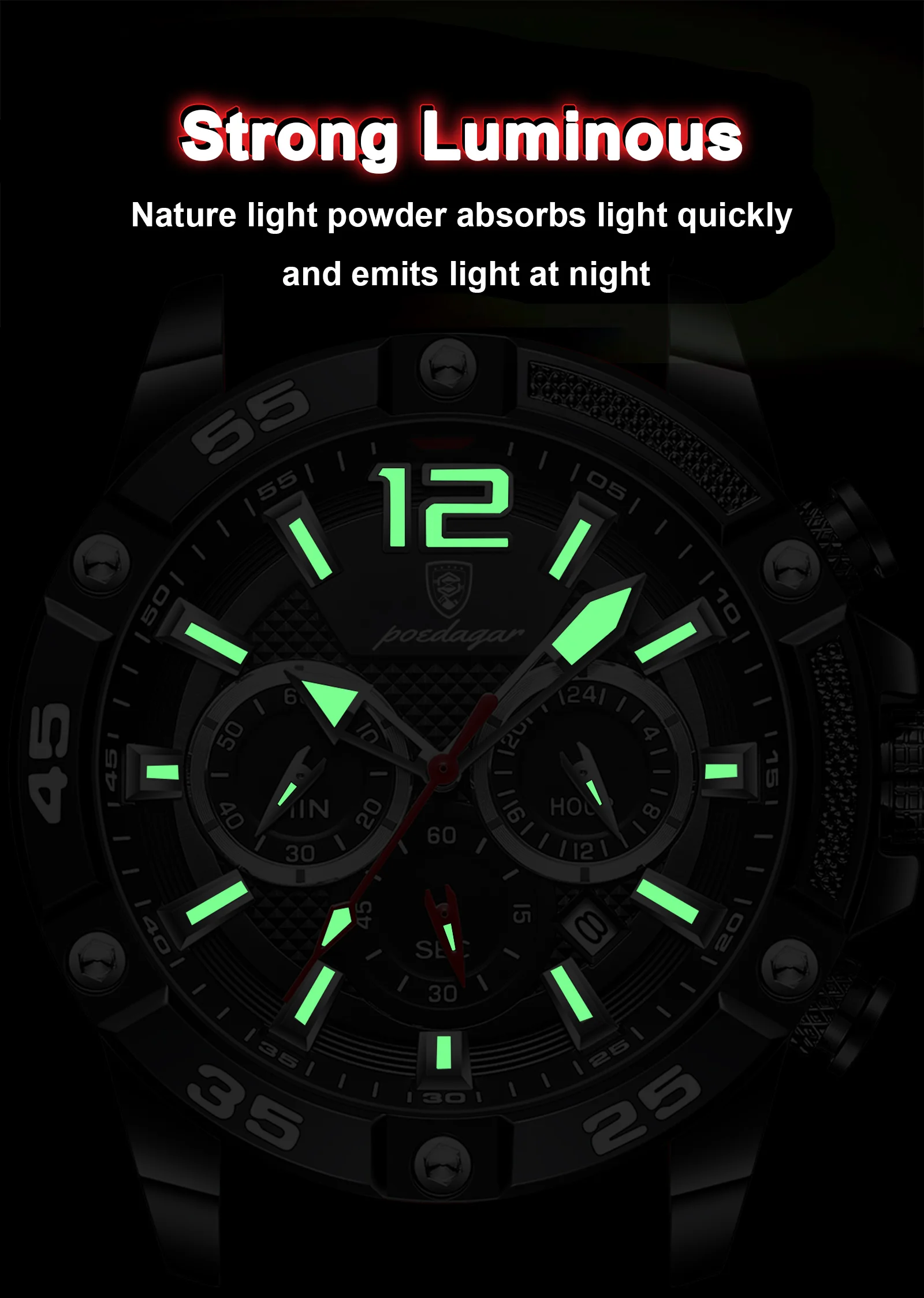 Reloj casual de lujo para hombre Reloj de pulsera luminoso resistente al agua