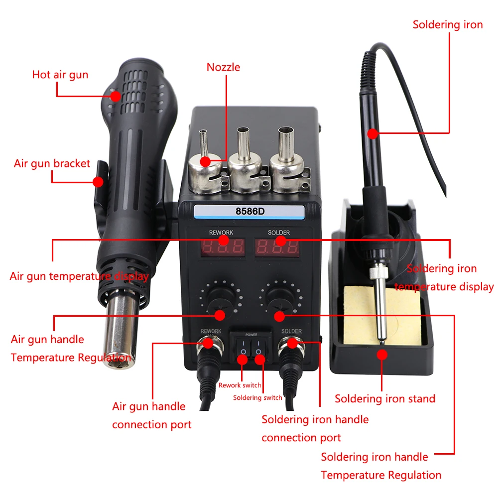 S8246a8ae1bbf42e185bb9c4e484abffez 8586D Soldering Station Digital Display Hot Air Gun Soldering And Rework Station For Cell-Phone Welding De-soldering Repair Tools Mallzona