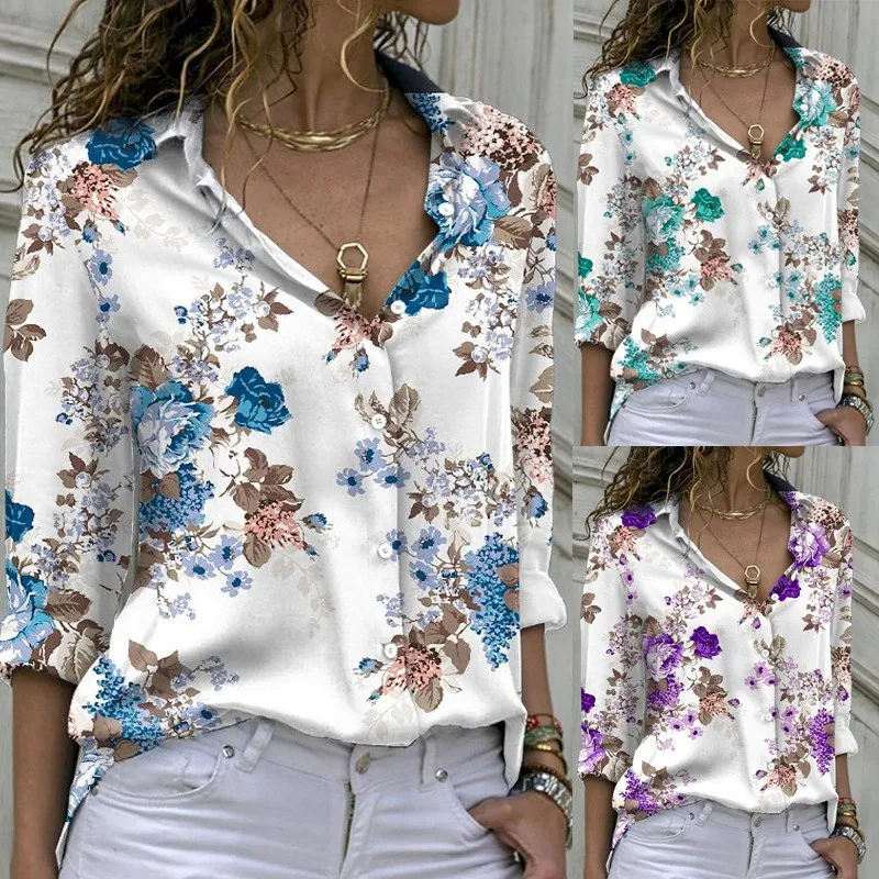 

Printed Casual Loose Fitting Long Sleeved Women Spring&autumn Top Shirt 2023 Cardigan Mujer Blusa Feminina Baggy Blouse Camisas