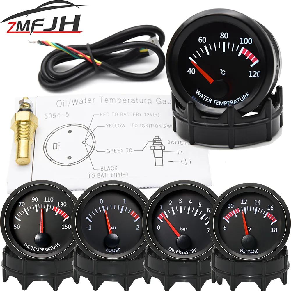 Universal 2'' 52MM Water Temperature Gauge 40-120℃ Oil Temp Gauge Oil Pressure Tachometer Vacuum Meter Digital 12V Gasoline Car