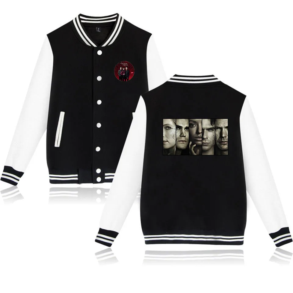 The Vampire Diaries Varsity Baseball Bomber Jacket Uomo Donna Hip Hop Harajuku Giacche Ragazzi Ragazze Monopetto Cappotti Larghi