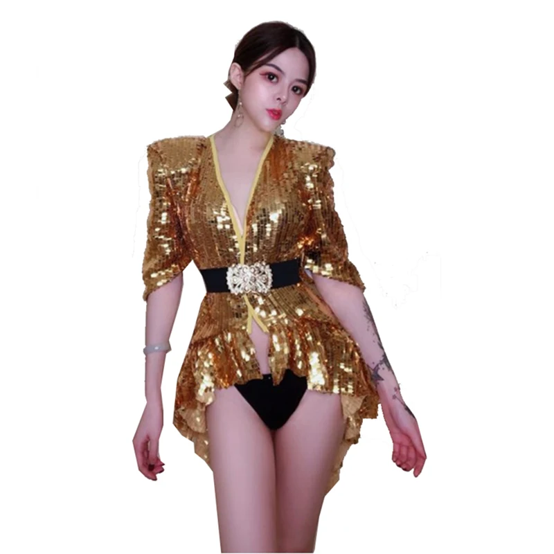 

Sequin Shoulder Pad Shining Swallowtail Dress Performance Singer Guest DS Stage Costume