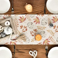 Fall Orange Pumpkins Maple Leaves Linen Table Runner Seasonal Autumn Thanksgiving Home Party Decor Kitchen Dining Table Decor 4