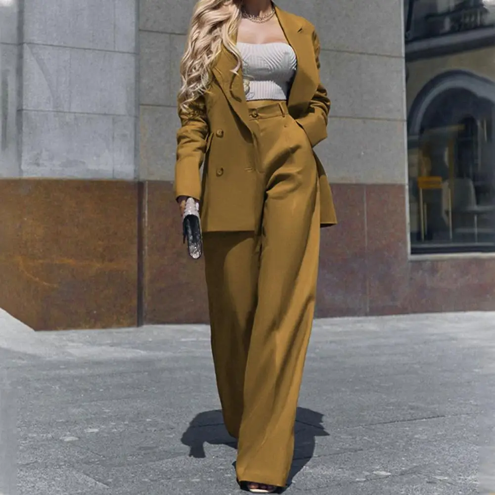 Women Business Suit Formal Business Style Women's Coat Pants Set with Lapel Long Sleeve High Waist Office Lady Commute Suit