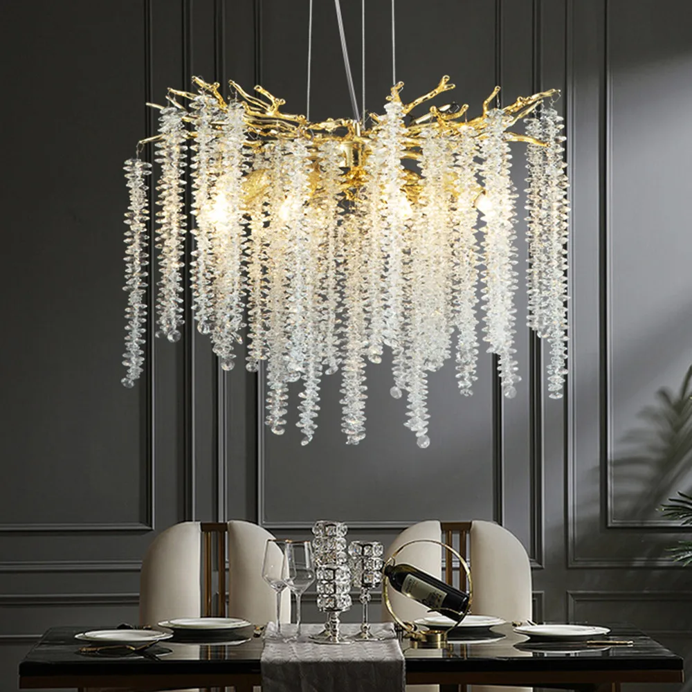 Gold Branch Lighting Chandelier With Tassel Crystals Led Ceiling