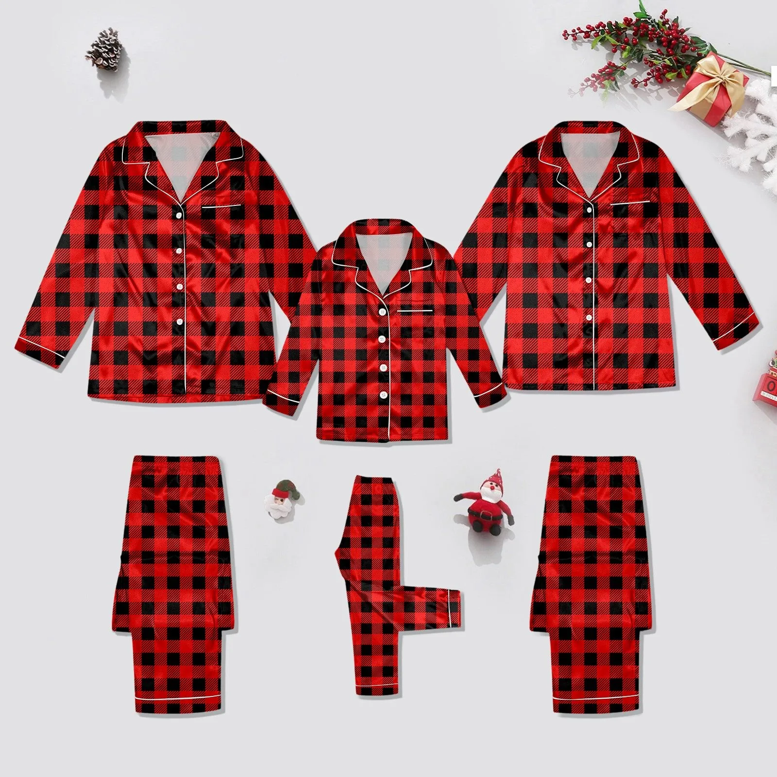 thumbnail image 2 of Conjuntos navideños a juego de alta calidad para la familia, pijamas con botones y estampado a cuadros, ropa de dormir de manga larga para el hogar, ropa de dormir con aspecto navideño, 2 of 5
