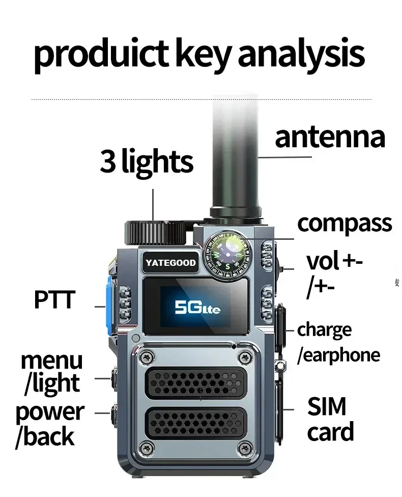 5000km 4G LTE POC 무전기, 고음질 통화, 장거리 통신, SIM 카드 지원, 100km GPS 라디오, YATEGOOD G5000
