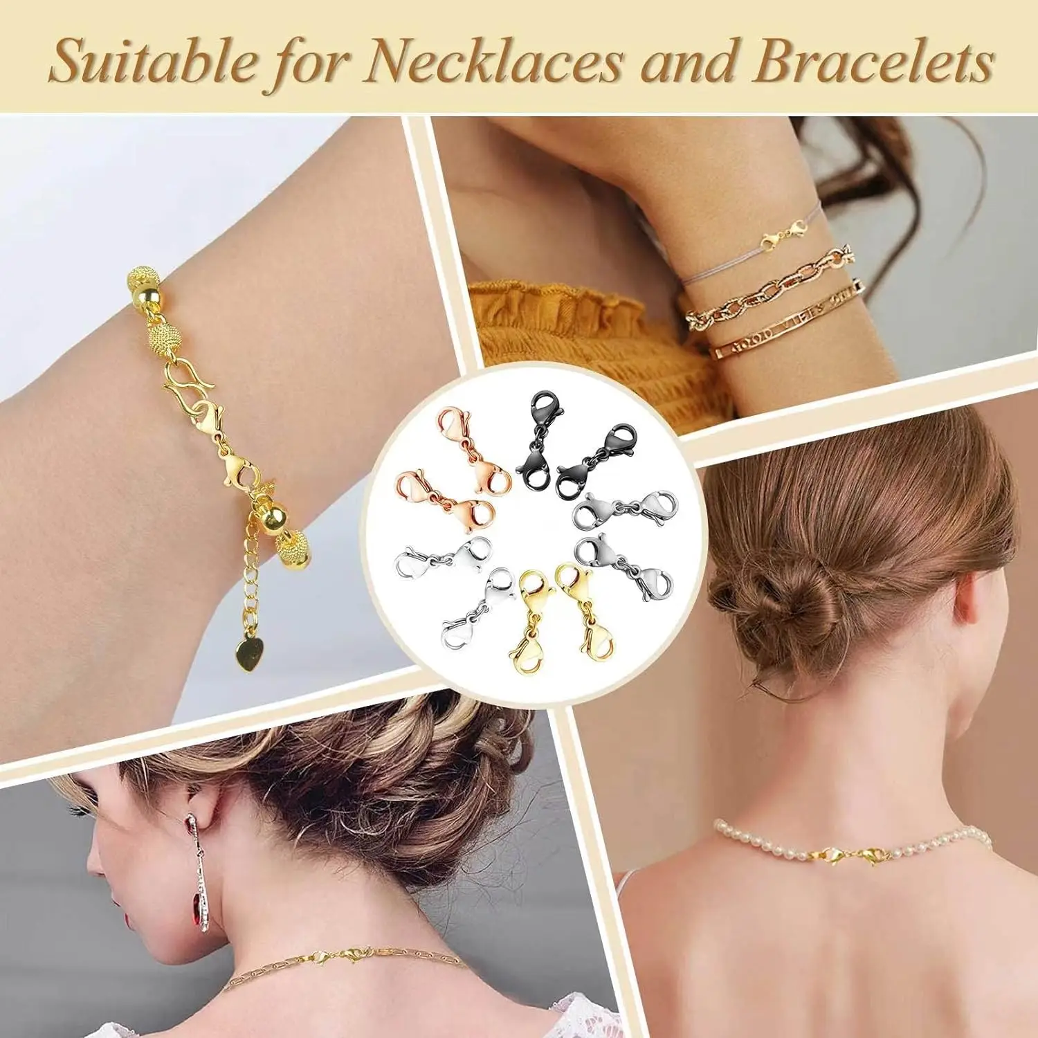 5 stücke Edelstahl Doppel Karabiner verschluss Extender Halskette Verschluss Stecker Armband Verschluss kette für DIY Schmuck herstellung Versorgung – Detail 5