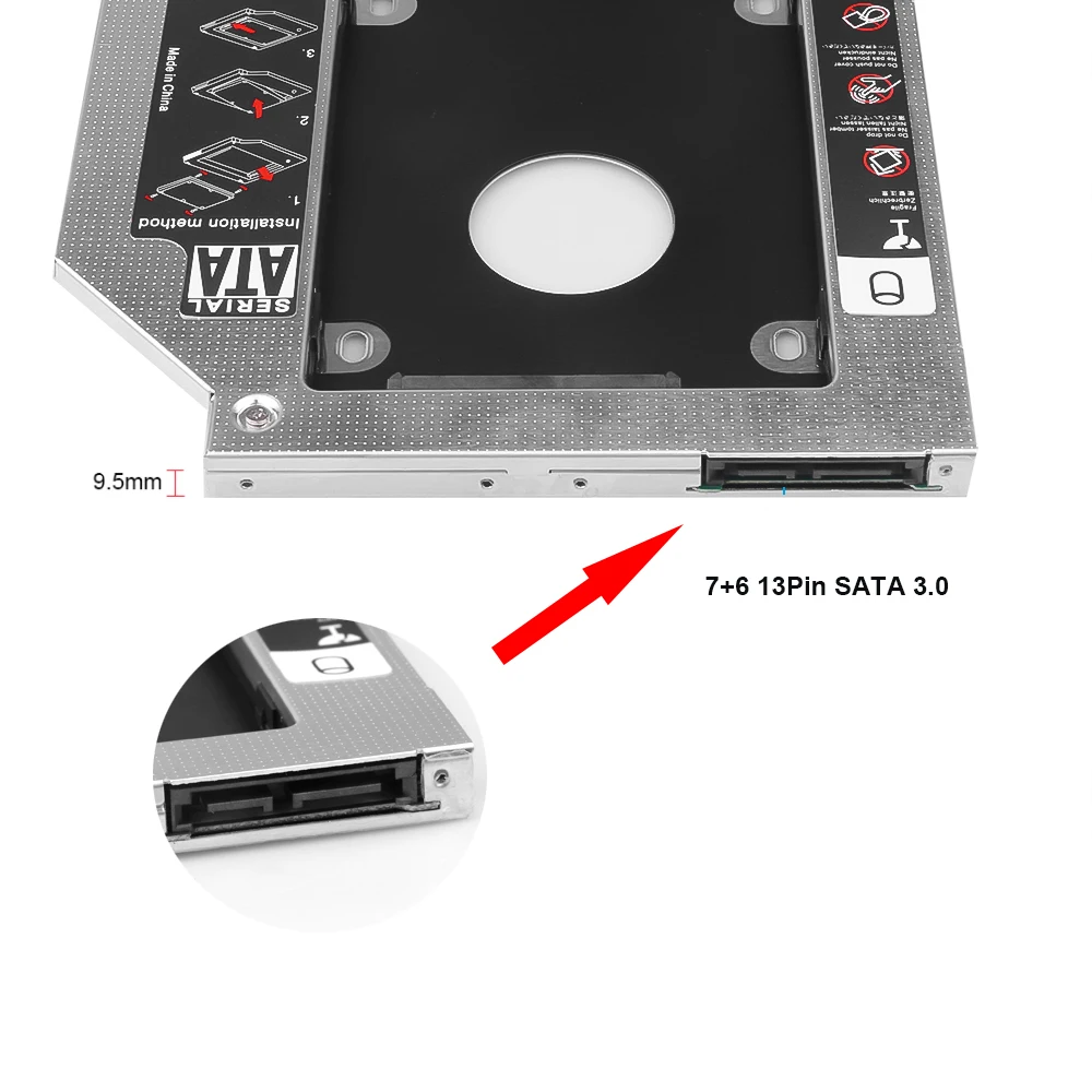 Adaptador de disco duro, caja compatible con 9,5 MM/12,7 MM de espesor, 3,0mm/9,5mm, SSD/HDD, Caddy, SATA 12,7