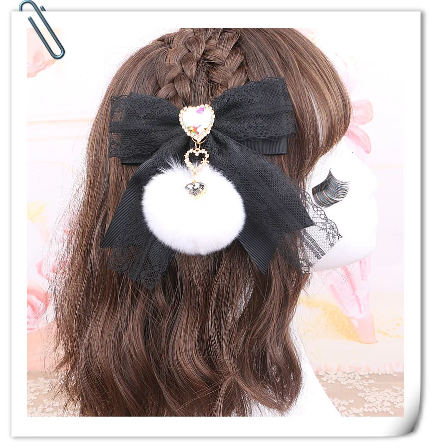 Japanese Style Beautiful Sweet Cute Bow Women's Accessories Fashion Elegant Lace Fur Stitching Beaded Pearl Handbag Pendant