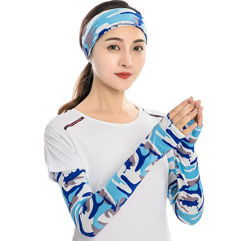 2Pcs/Set Camo Arm Sleeves Face Mask Set Unisex Sun Protection Cooling Breathable Protective Arm Sleeves for Running Cycling