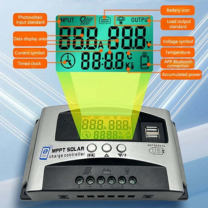 MPPT 10A 30A 40A 50A 60A Solar Charge Controller 18V~150V Input Step-down Charging 12V 24V 36V 48V 60V Auto Bluetooth Regulator solar battery charge controller
