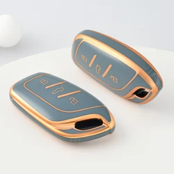 Premium Car Key Cover - Elegant Fob Key Case (Blue gold)