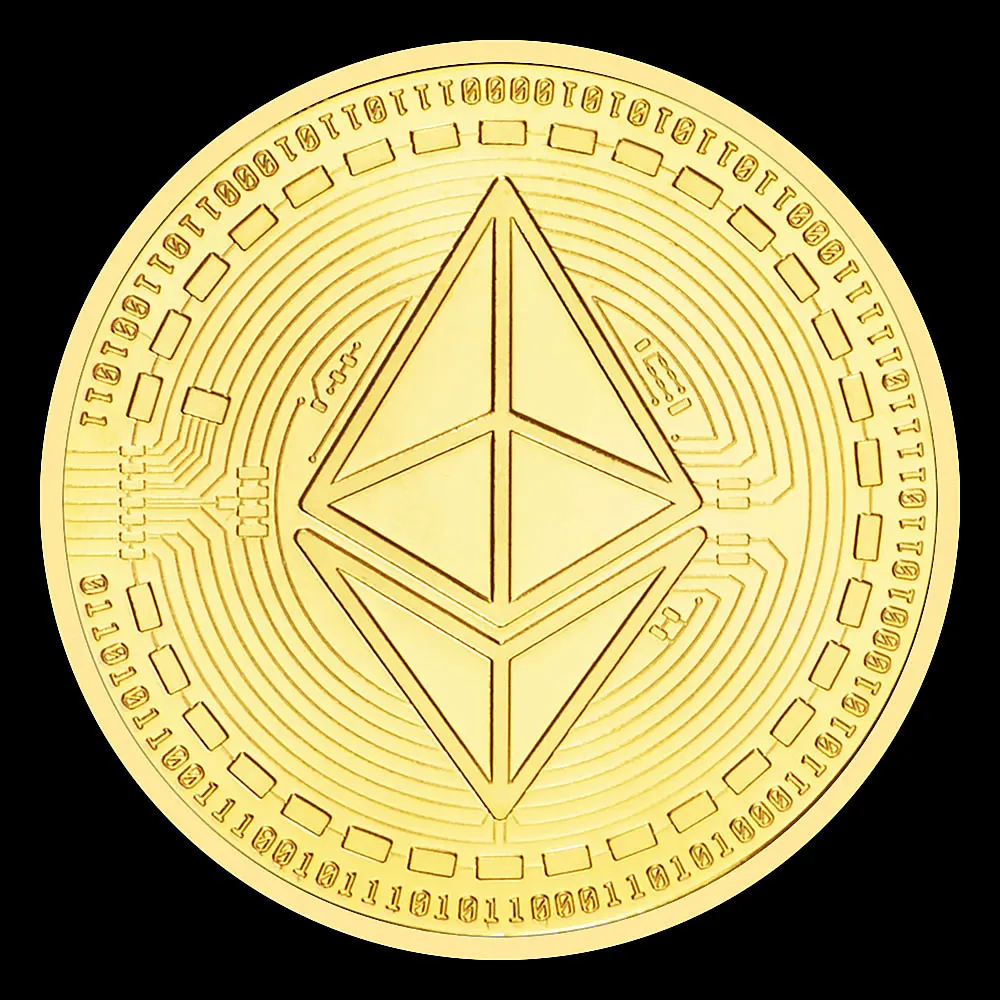 Gold and Silver Plated Embossed Ethereum Bitcoin Commemorative Coin