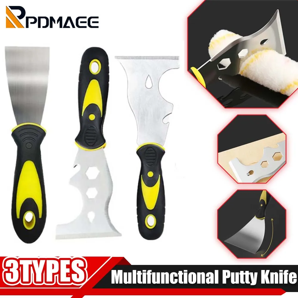 

15 in 1 Multifunctional Putty Knife Stainless Steel Paint Scraper Removal Construction Tool for Wallpaper Can Opener Home DIY