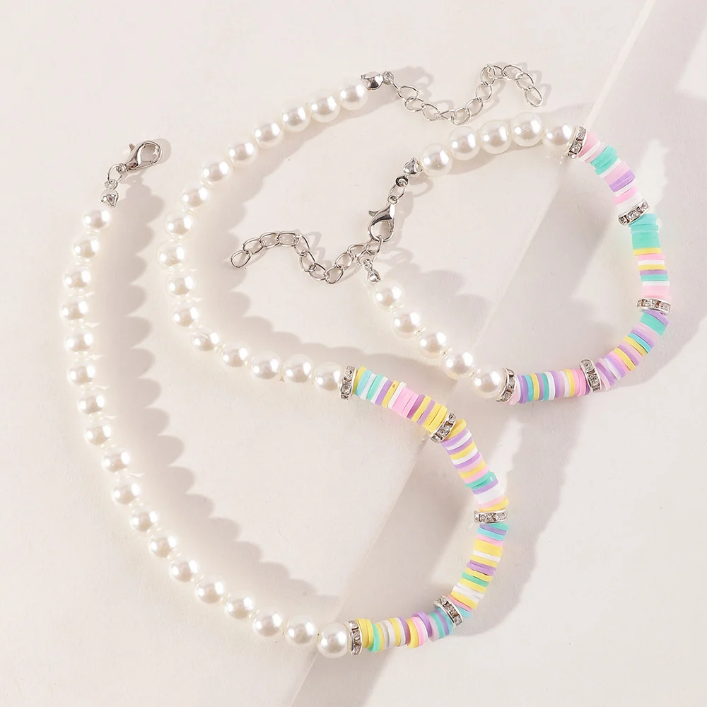 Love Rice Bead Necklace Ring Bracelet Set