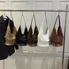 Women Tassel Shoulder Bag PU Leather Fashion Handbag Solid Color Vesatile Tote Bag Female Vintage Large Capacity Shoulder Bag