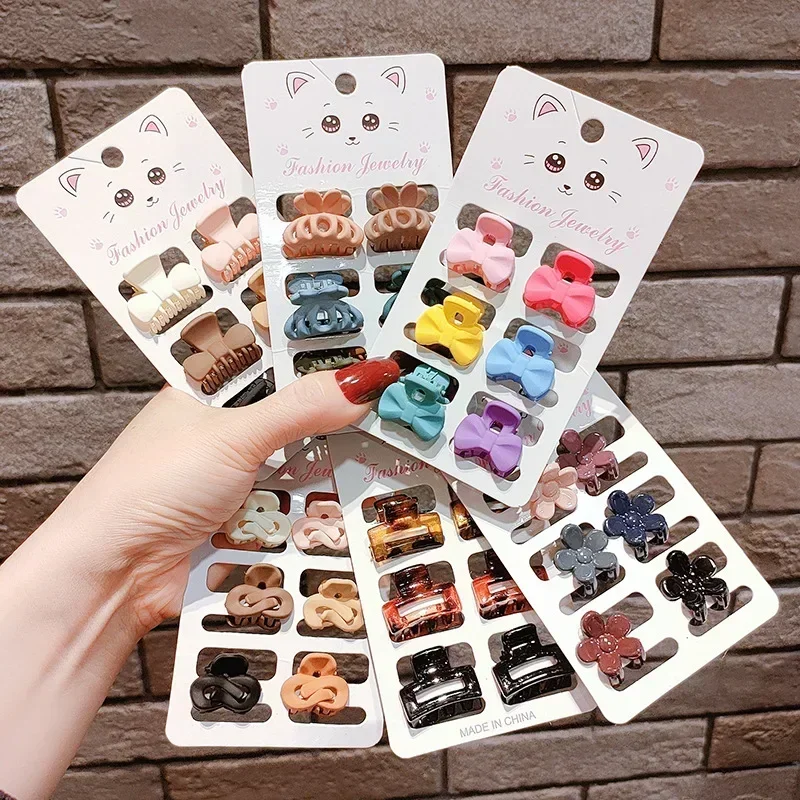 6pcs 서리로 덥은 작은 머리 발톱 여자 여자 앞머리 머리핀 캔디 컬러 기하학 머리 사이드 클립 미니 발톱 머리 발톱 클램프 선물