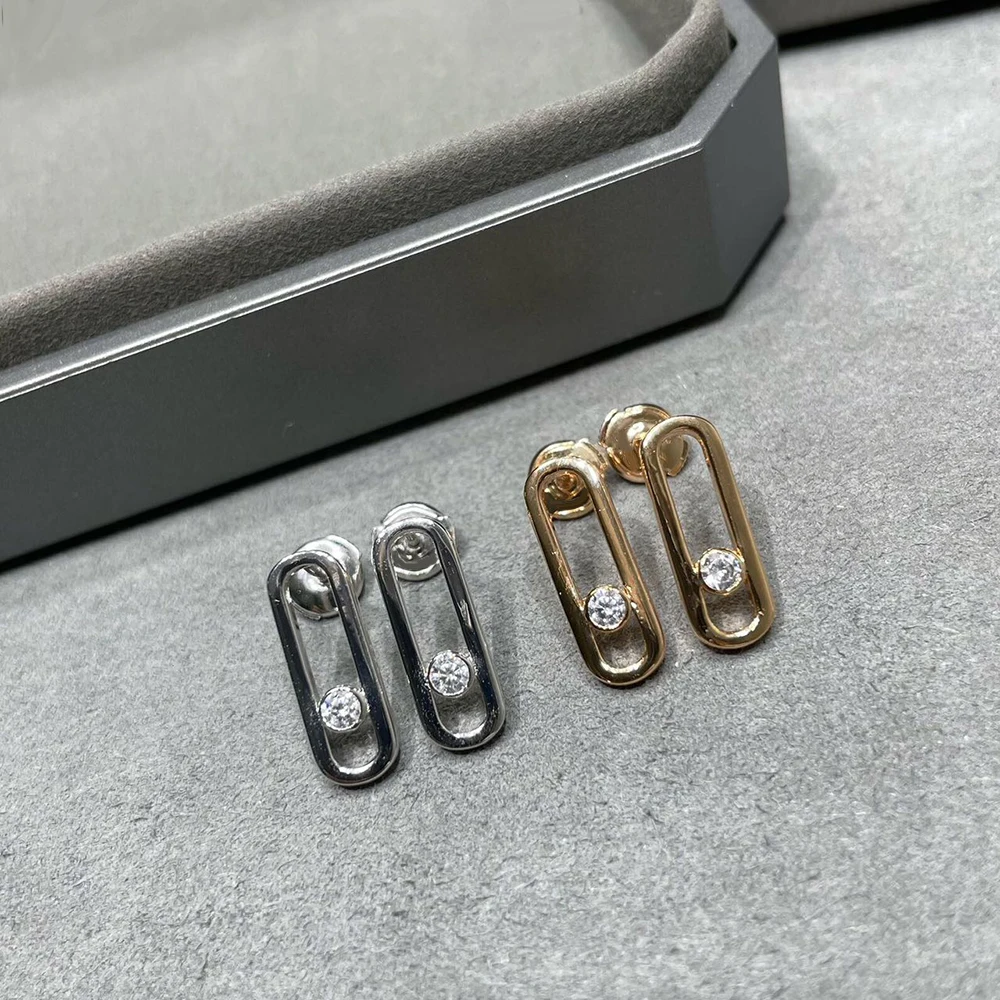 

925 sterling silver luxury brand jewelry 18K rose gold Move Uno series classic sliding single diamond women's earrings are versa