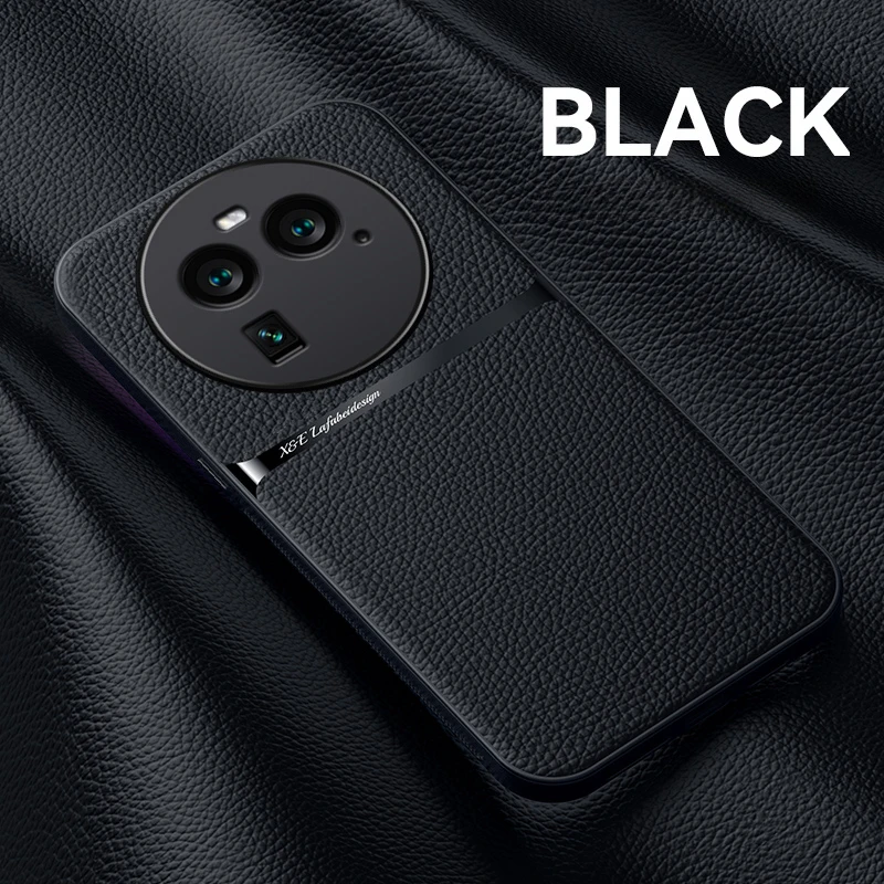 Leather Magnetic Car Holder Phone Case with Metal Plate Back Cover