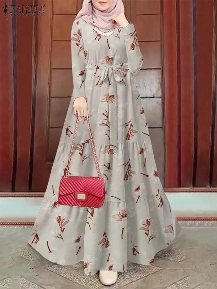 

ZANZEA O-Neck Long Sleeve Maxi Sundress Vintage Islamic Clothing Women Floral Printed Muslim Dress Elegant Fashion Party Vestido