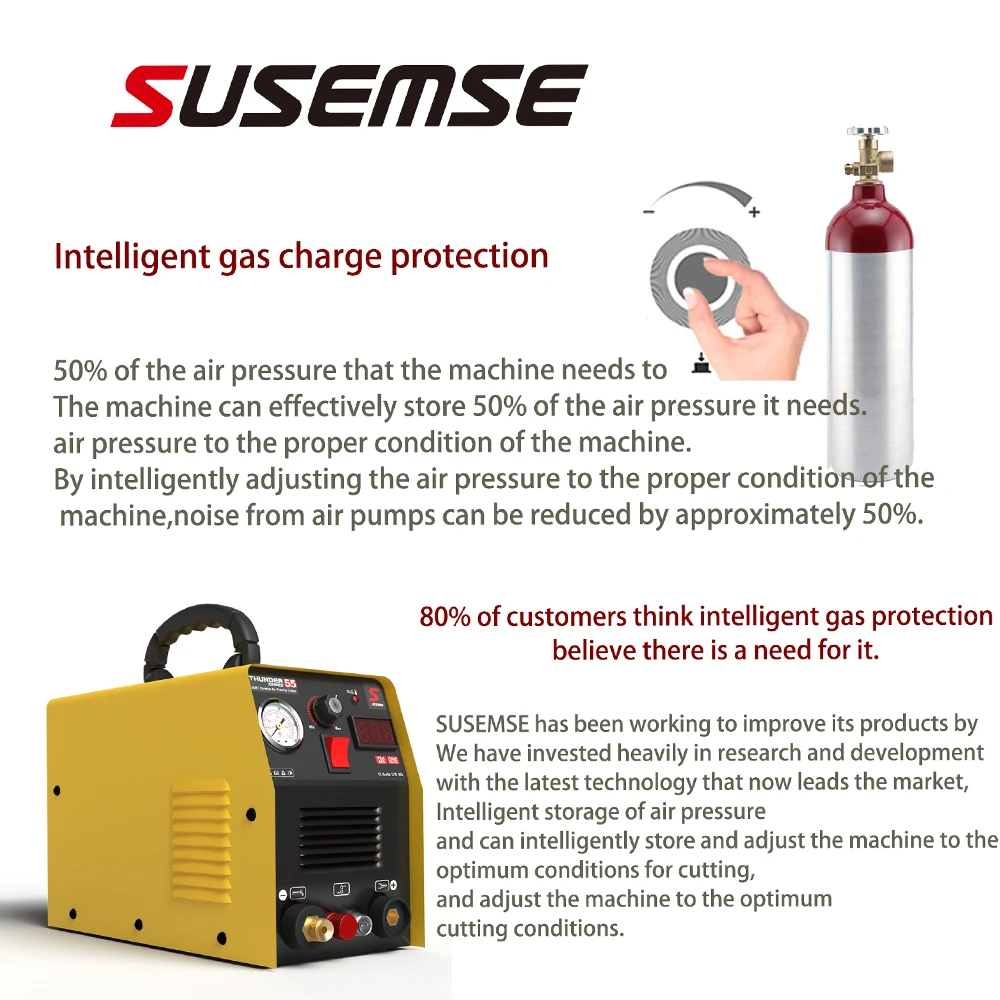 SUSEMSE Plasma Cutter 55P Amp HF IGBT Inverter  Portable Air Plasma Cutting Machine with Accessories 12MM Clean Cut for Metal 6