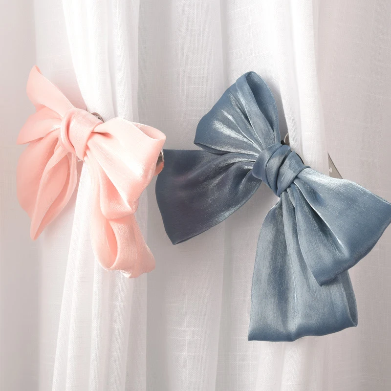 

1PC Curtain Bowknot Buckle Clip Chiffon Strap Hanging Curtain Holders Accessories Home Decor Bow Beads Curtains Clips Tieback