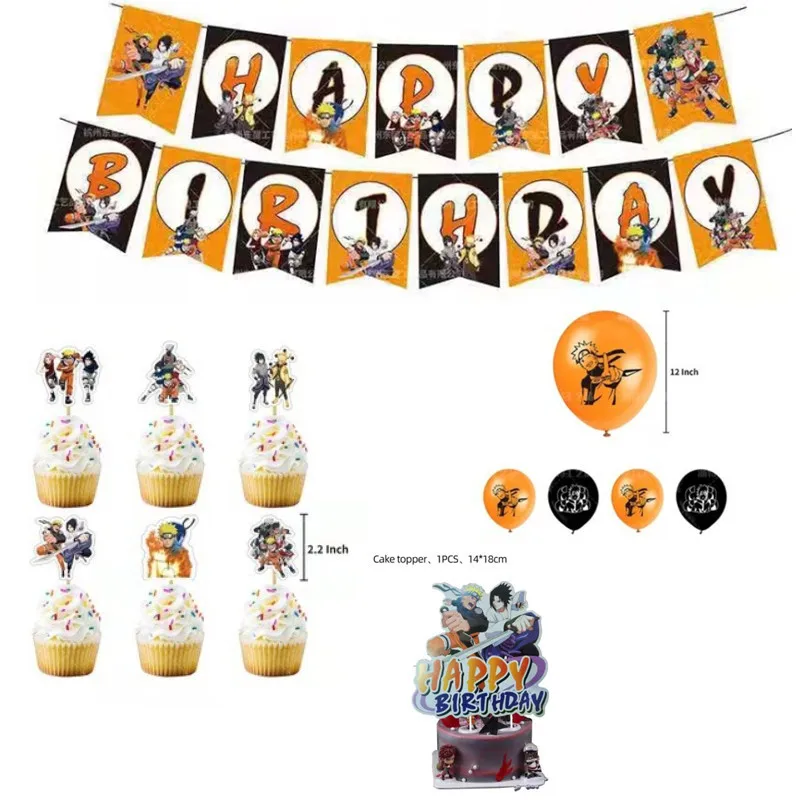 

Naruto Theme Party Decoration Set Cartoon Anime Banner Balloon Pull Flag Birthday Cake Combination