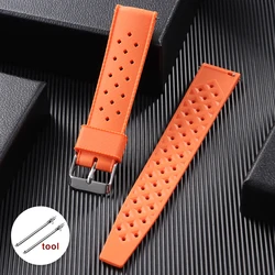 Quick Release Breathable Silicone Sport Watch Strap - Waterproof and Perforated Design - 22mm (Orange)