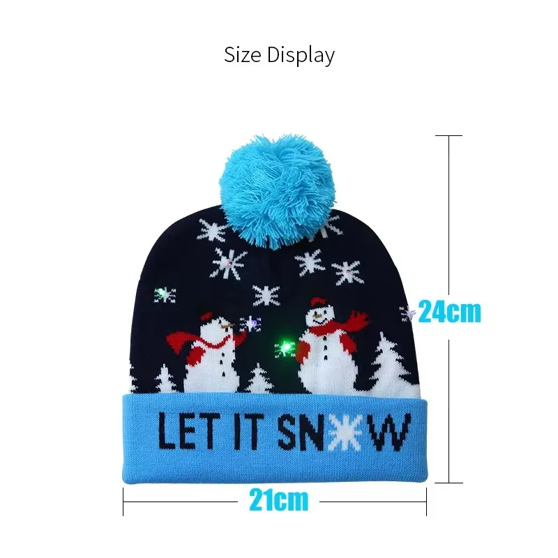 Festive Flashing LED Light-Up Christmas Hat - Snowman Winter Warm Knit Cap